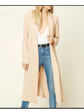 Forever 21 Long Duster Coat in Light Beige